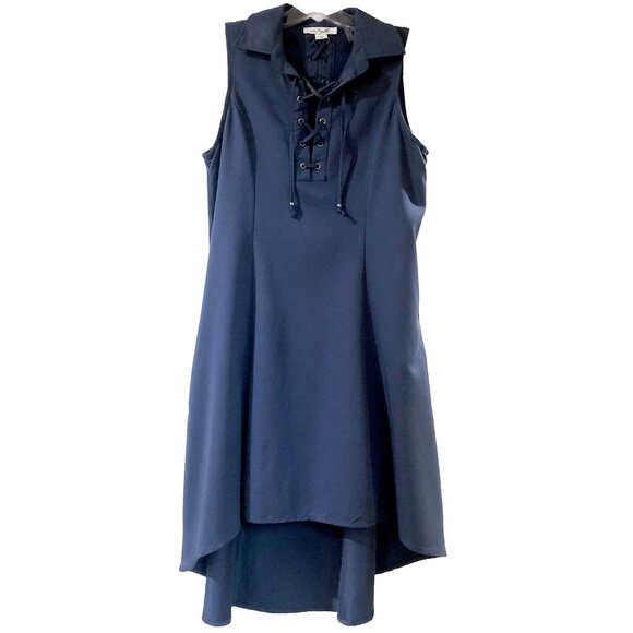 NWOT Simply Noelle Navy Sleeveless High Low Hem Dress with Lace-up Size XS - Picture 2 of 8